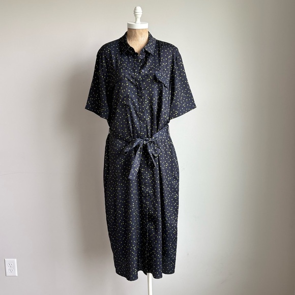 Lafayette 148 Doha Navy & Green Polka Dot Shirt Dress Size XL - Picture 10 of 10